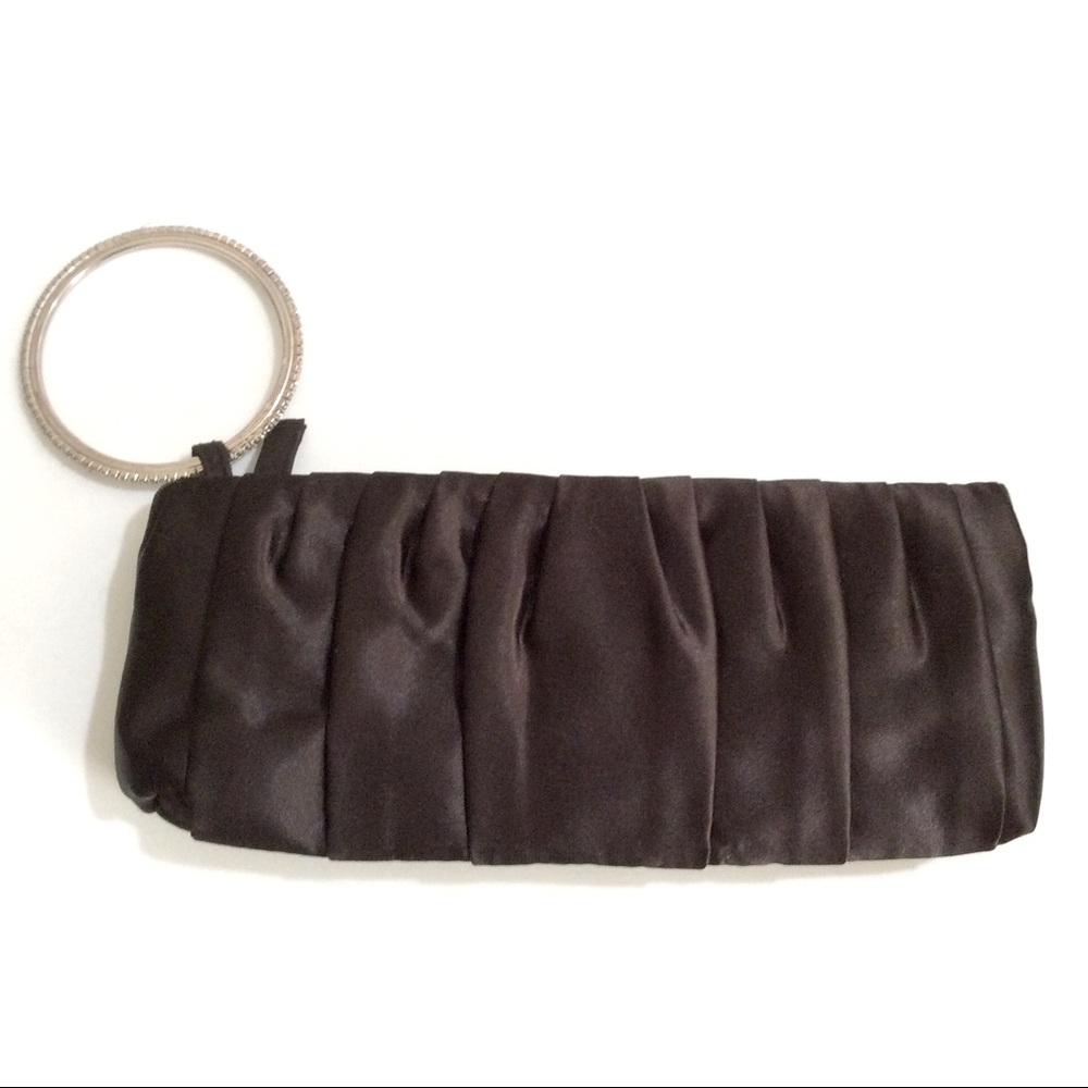Steve Madden pleated black satin wristlet clutch